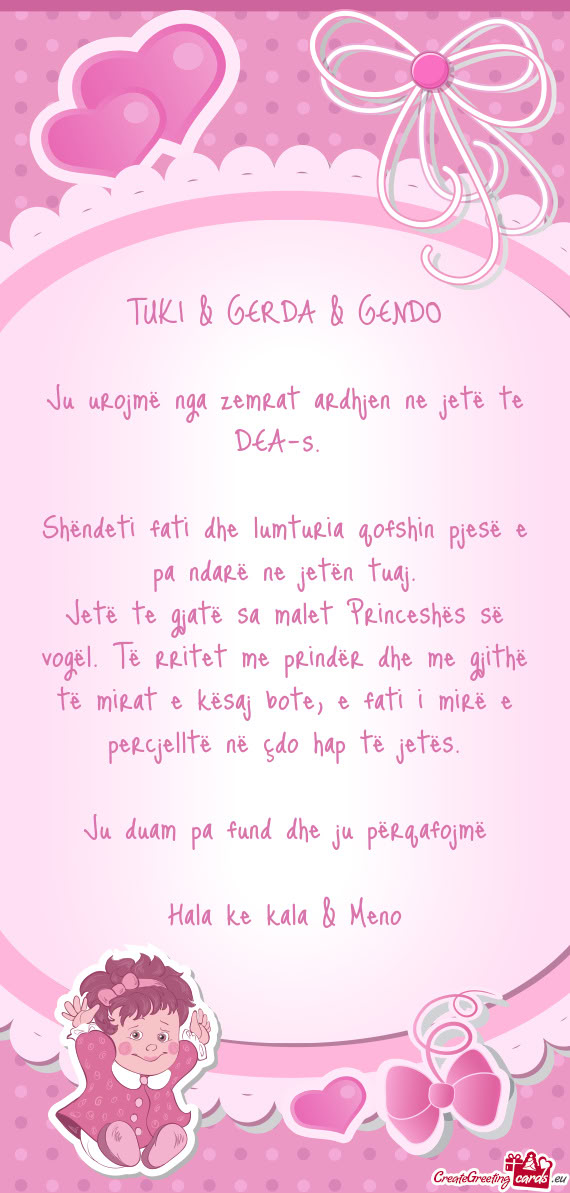 Ju urojmë nga zemrat ardhjen ne jetë te DEA-s